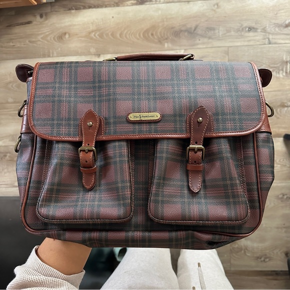 Vintage Polo Ralph Lauren Coated Canvas Burgundy Black Brown Bag Satchel Travel - Picture 2 of 14